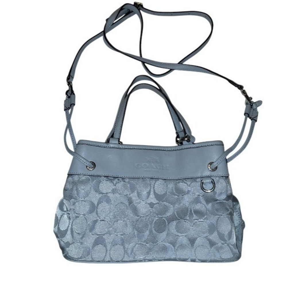 Y2K Coach Silver Jacquard Monogram Leather Trim Crossbody Handbag Purse